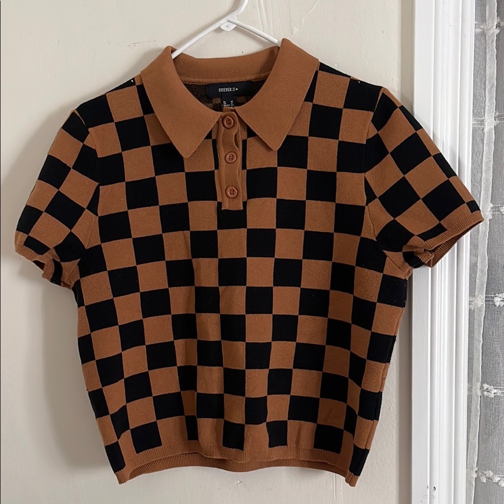 Forever 21 Black and Brown Checkered Crop Top